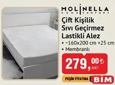 MOLİNELLA ÇİFT KİŞİLİK SIVI GEÇİRMEZ LASTİKLİ ALEZ 160X200 CM